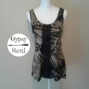 Studio Y | flowing animal print top w/ lace detail